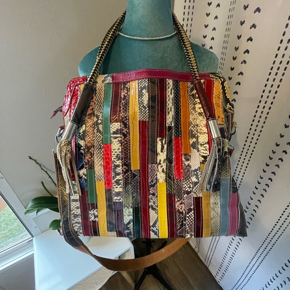 Multicolor 100% Genuine Cow, Leather Patchwork Tote Bag - Picture 2 of 15